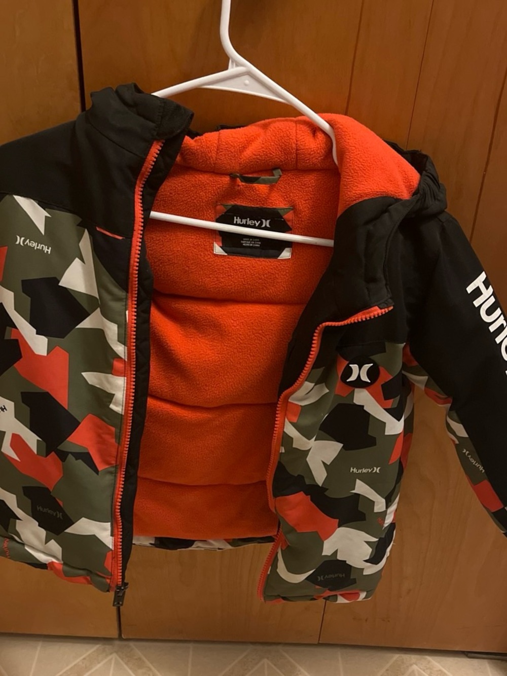 Hurley Kids' Camo Jacket with Bright Orange Fleece Lining